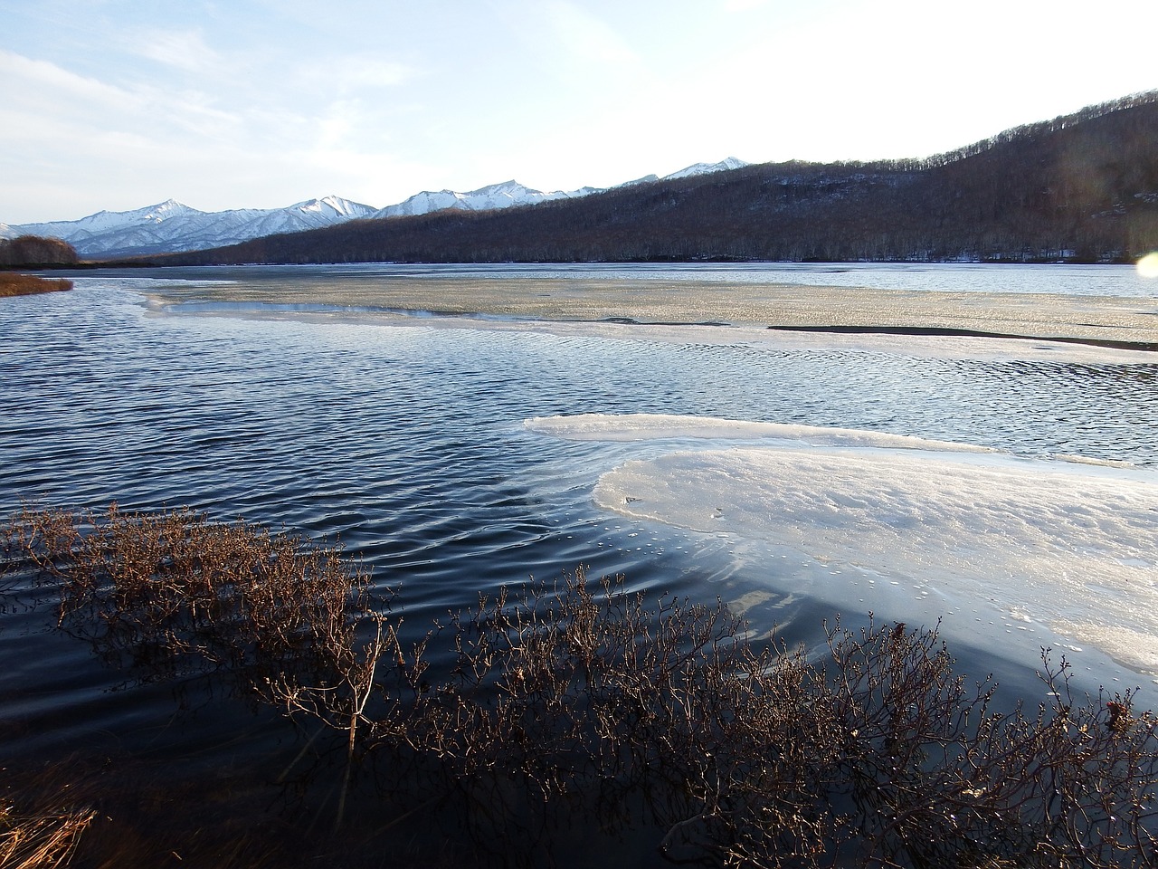 Image - spring lake ice mountains sky
