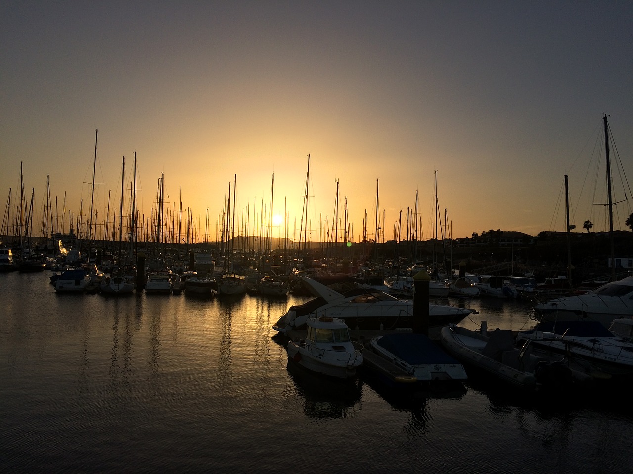 Image - marina boats sunset reflections