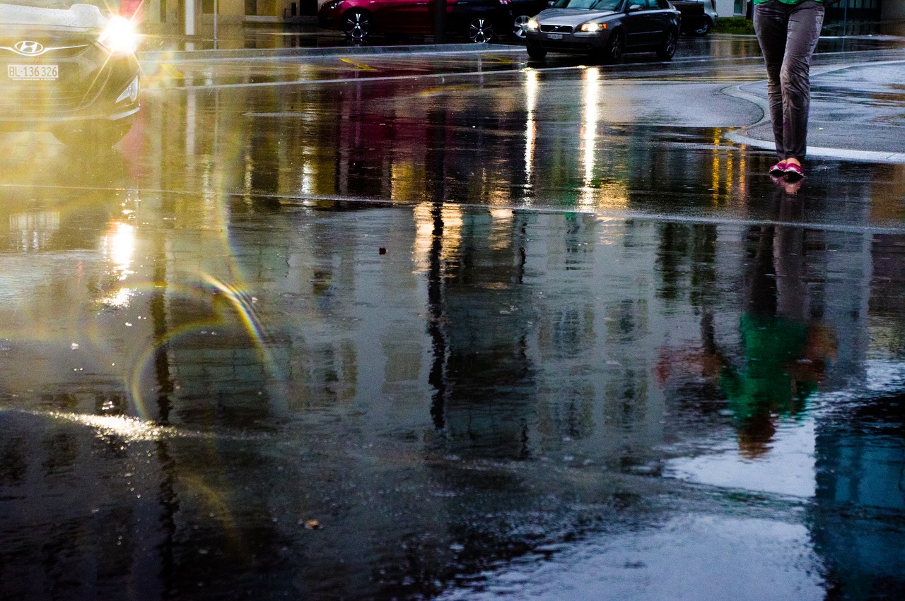 Image - mirroring road water rain auto