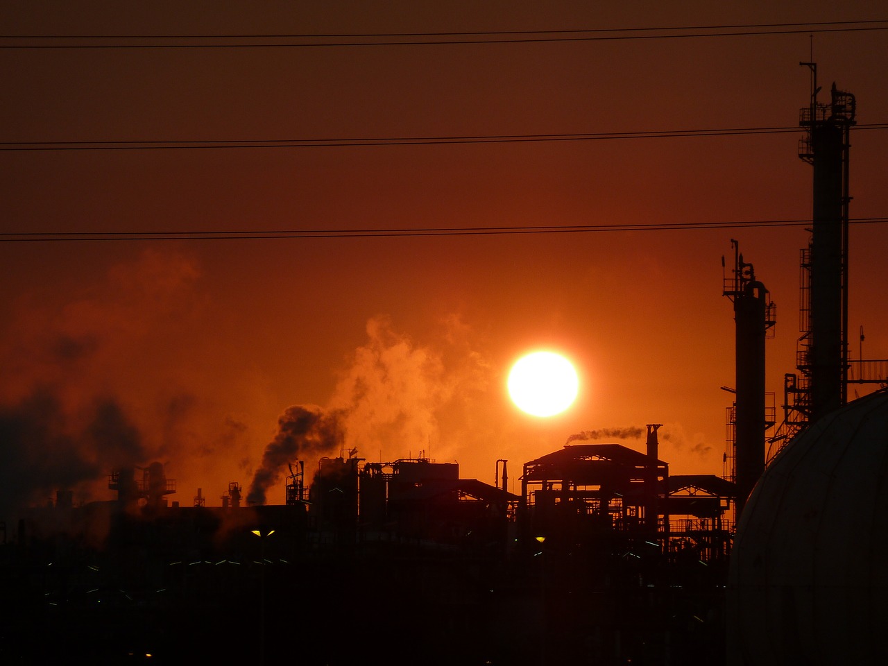 Image - factory plant sunrise smoke smog