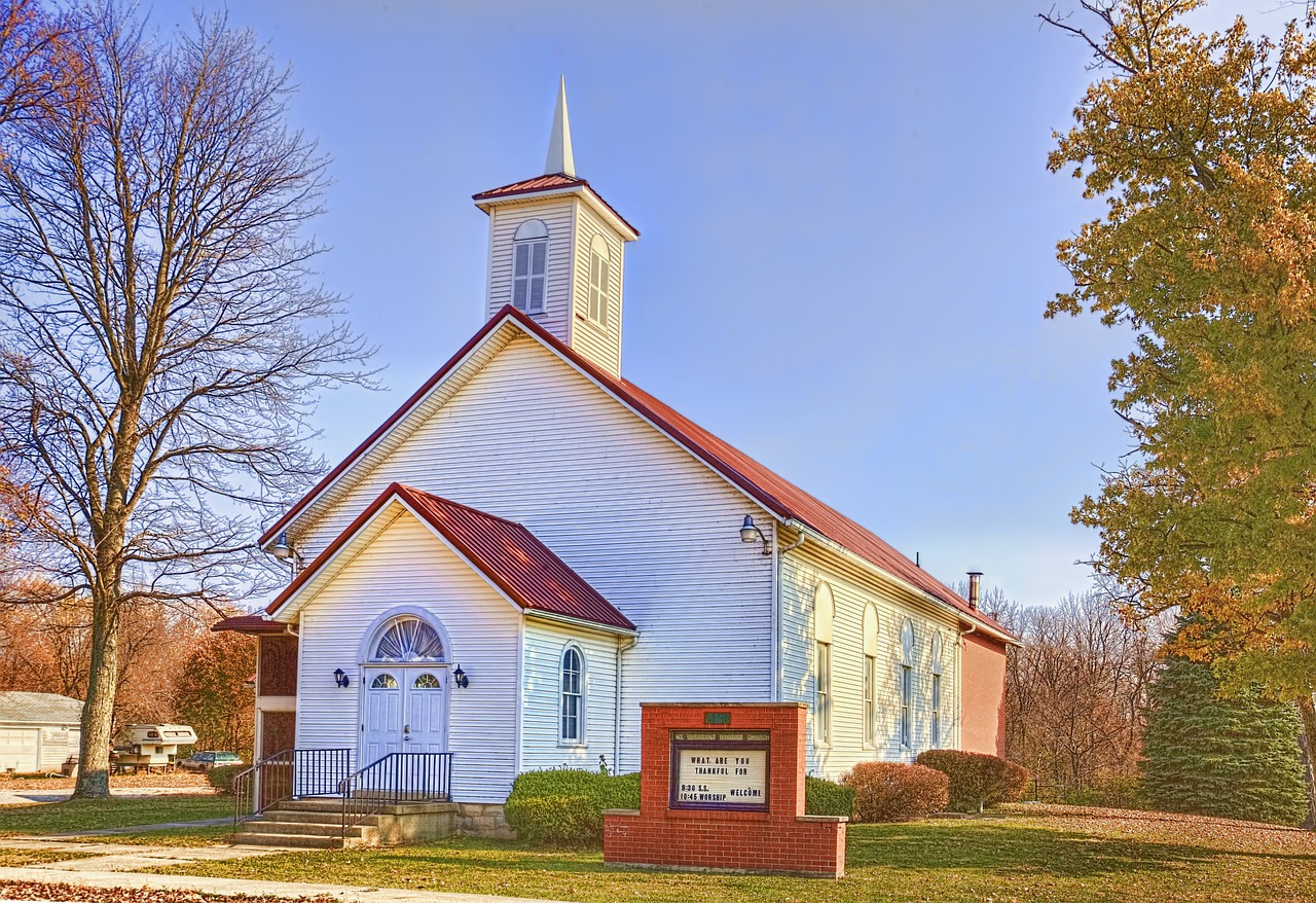 Image - country church scenery trees autumn