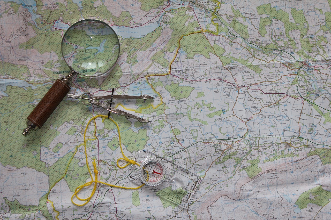 Image - map travel compass magnifying glass