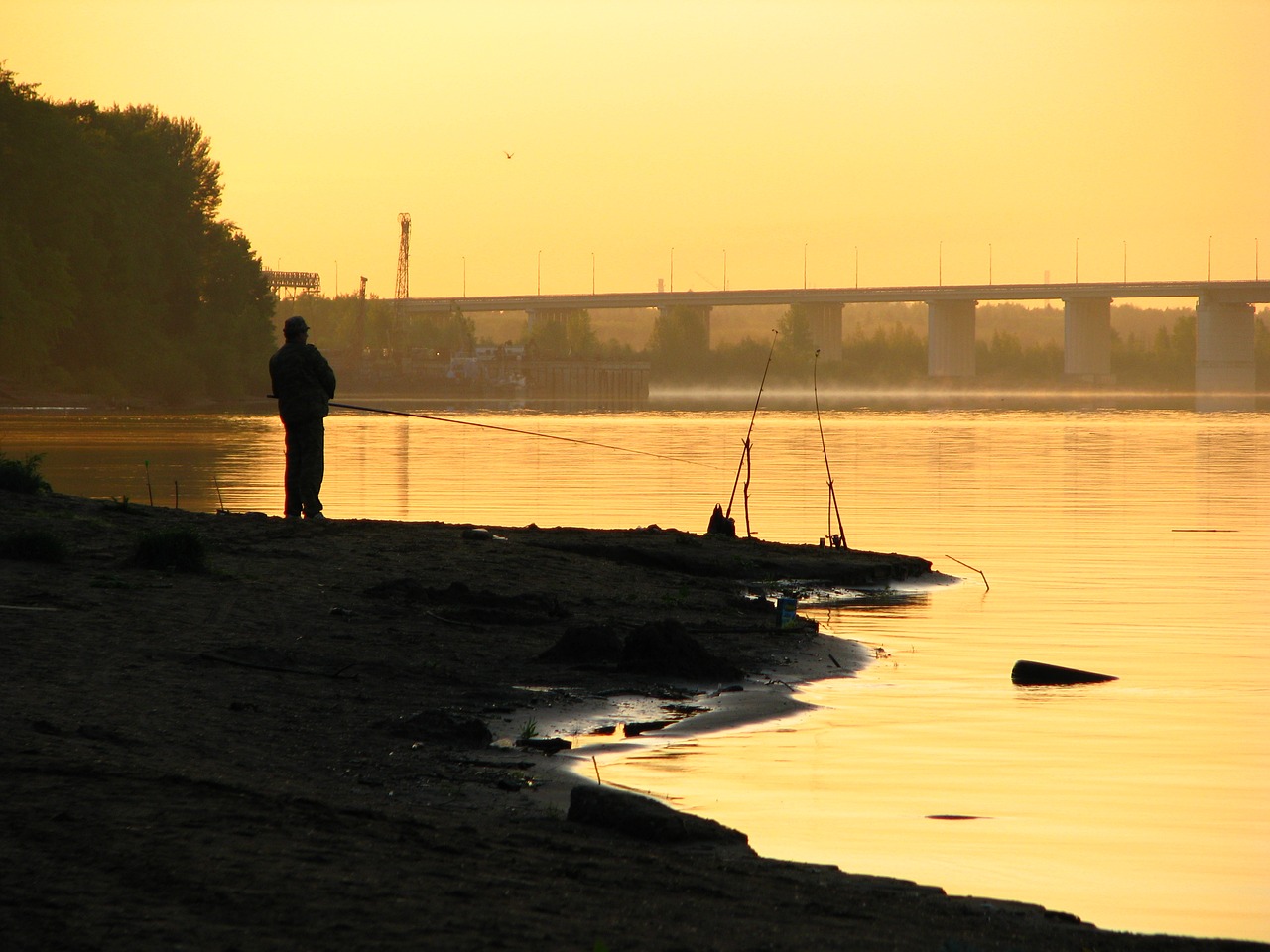 Image - bridge dahl river fisherman water