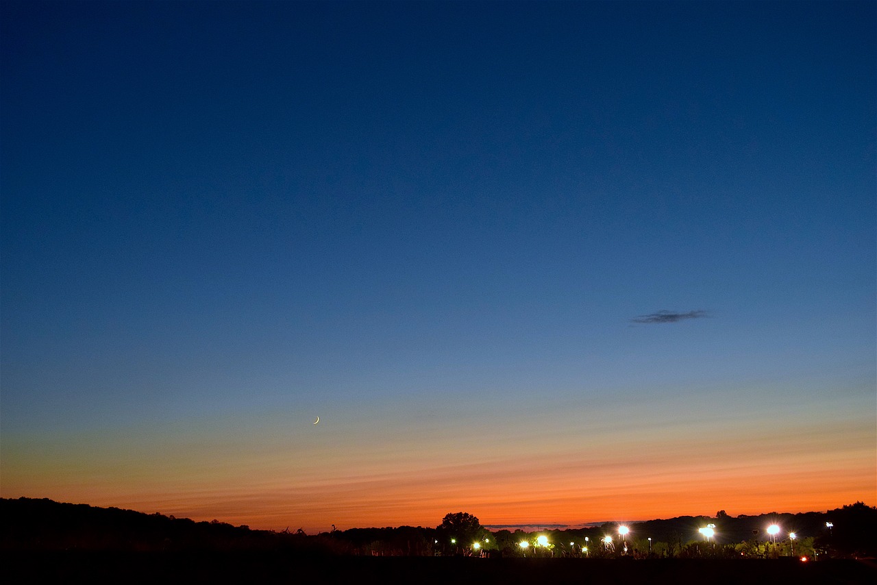 Image - sunset crescent moon city lights