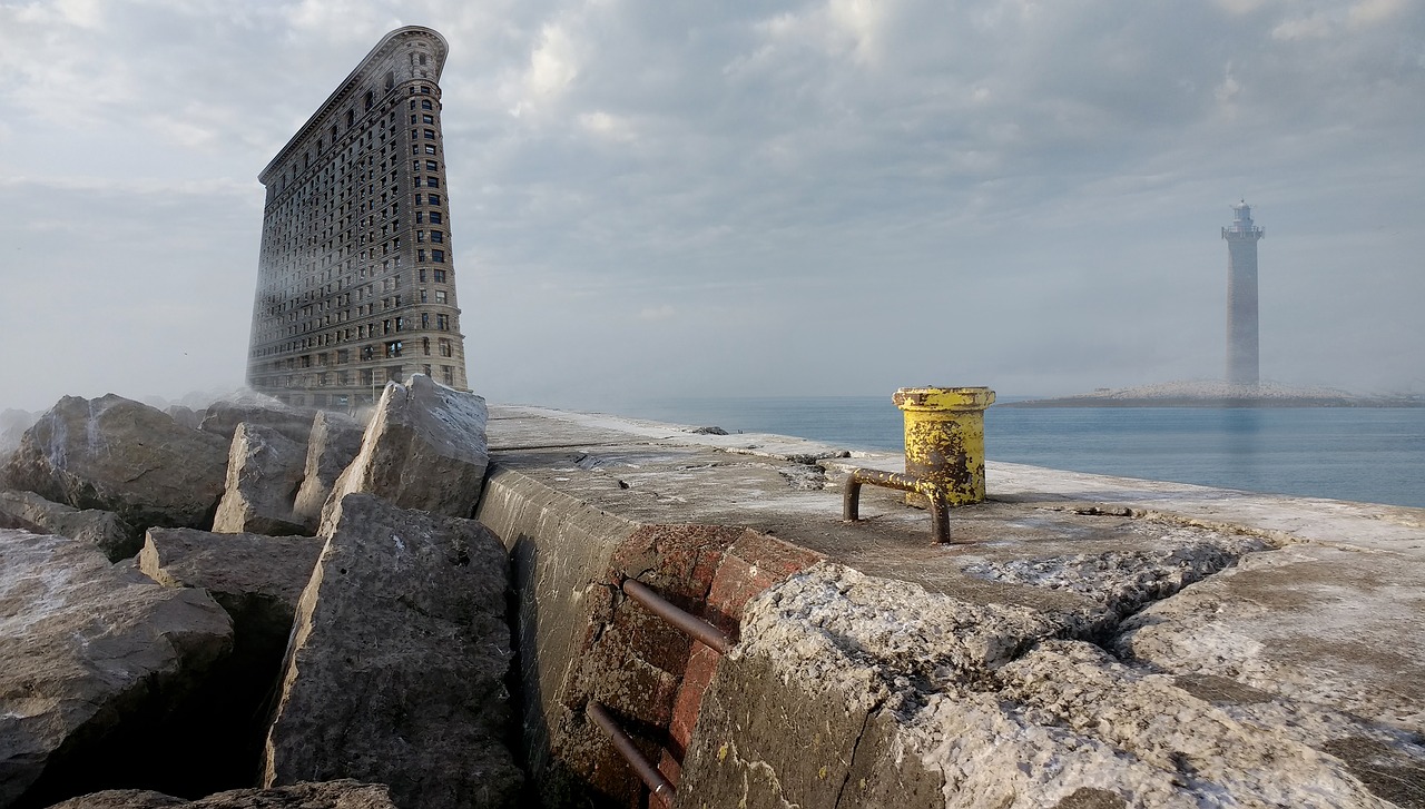 Image - sea quay wall fog lighthouse