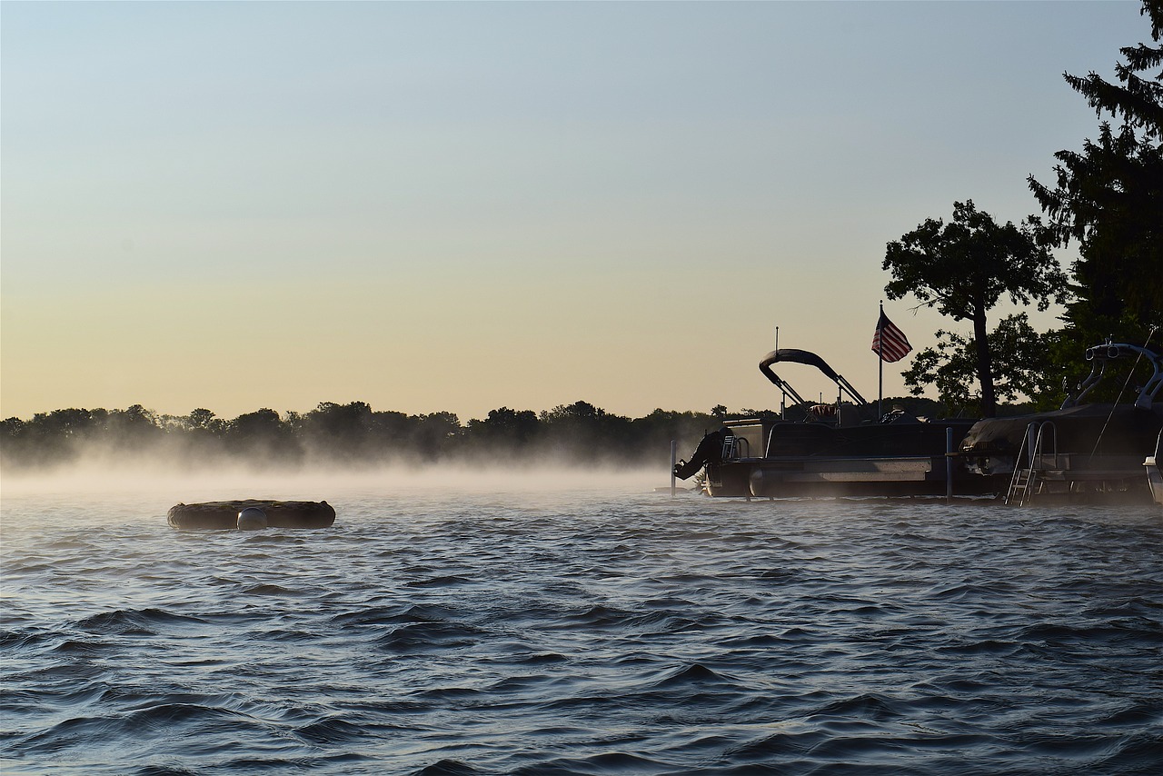 Image - sunrise lake mist dock water