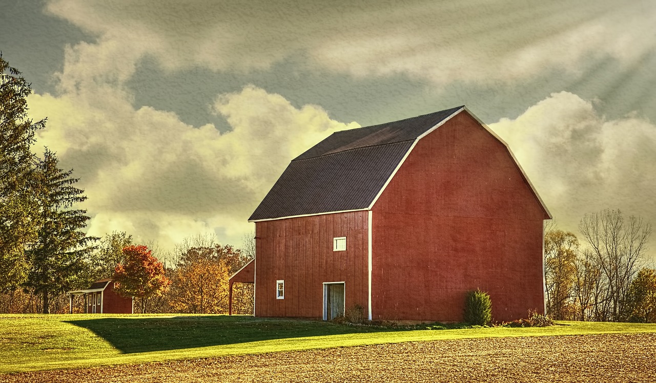 Image - barn rustic barns sun rays morning