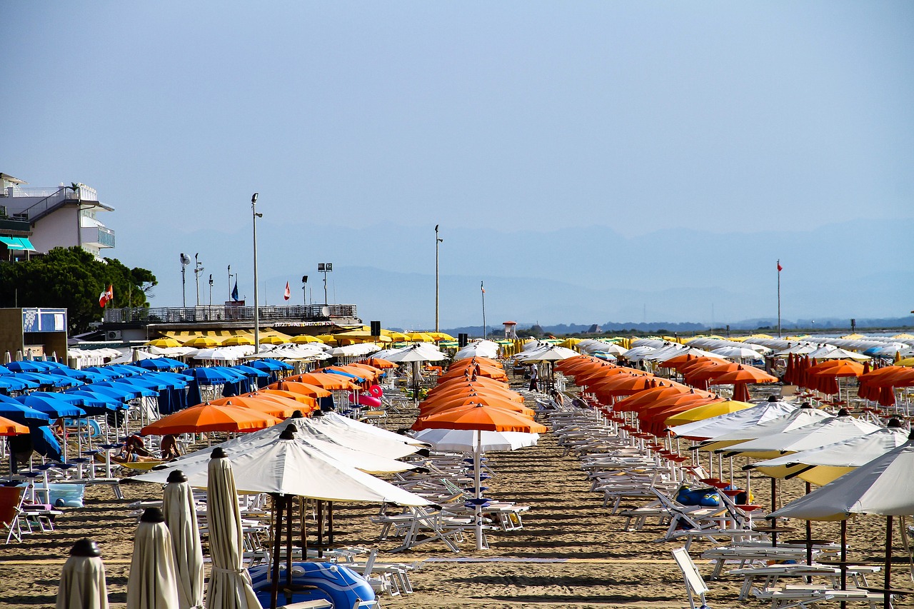 Image - parasol sun loungers beach sand