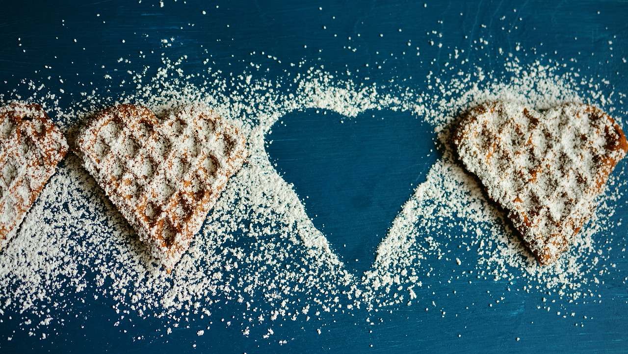 Image - waffle heart waffles icing sugar