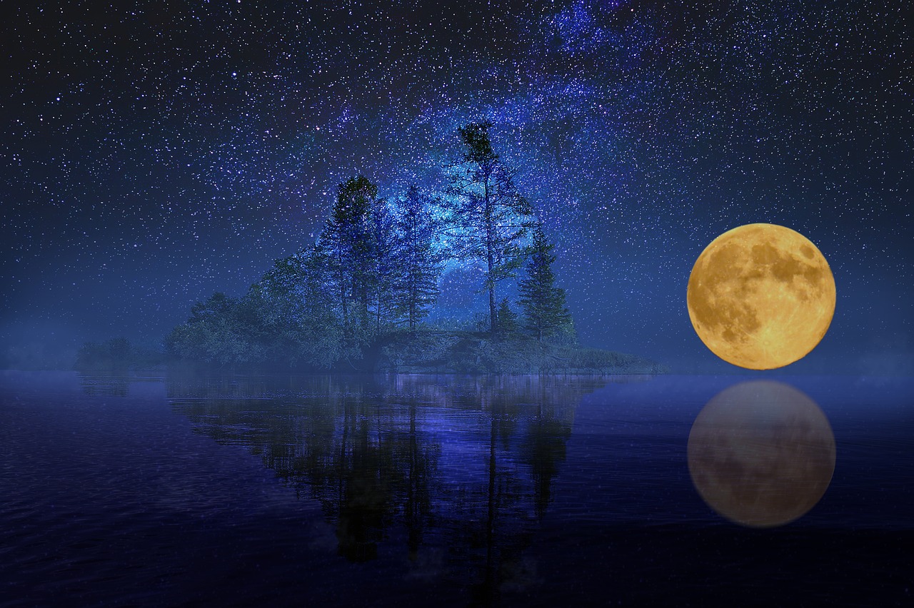 Image - full moon landscape sea lake