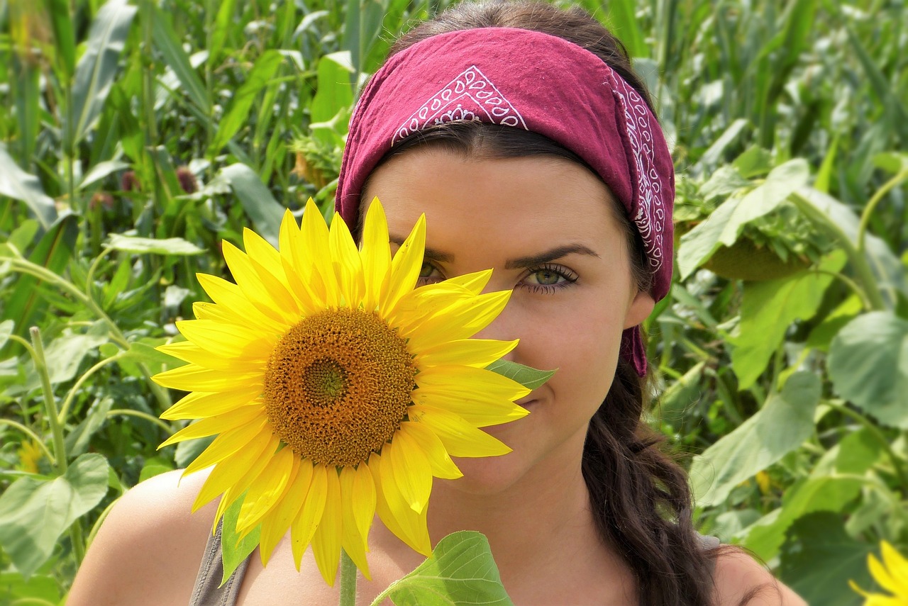 Image - sun flower girl face sun summer