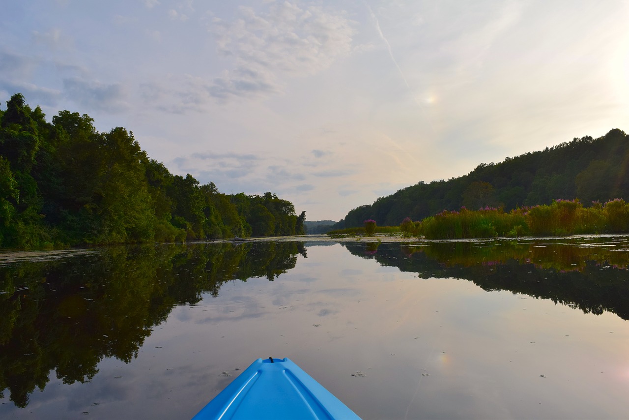 Image - lake calm kayak trees mountain