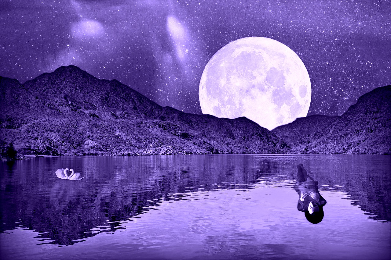 Image - full moon star lake mountains