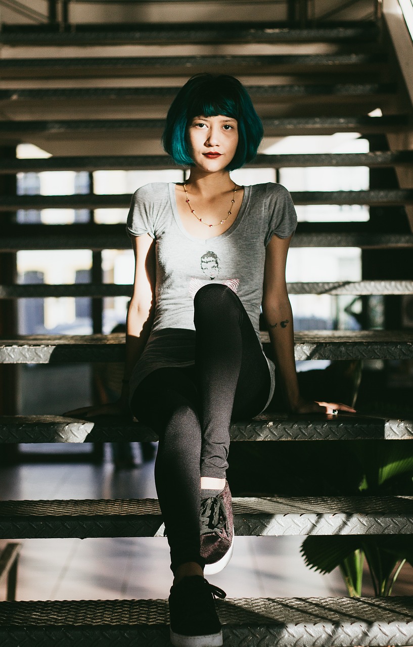 Image - blue hair girl look colorful