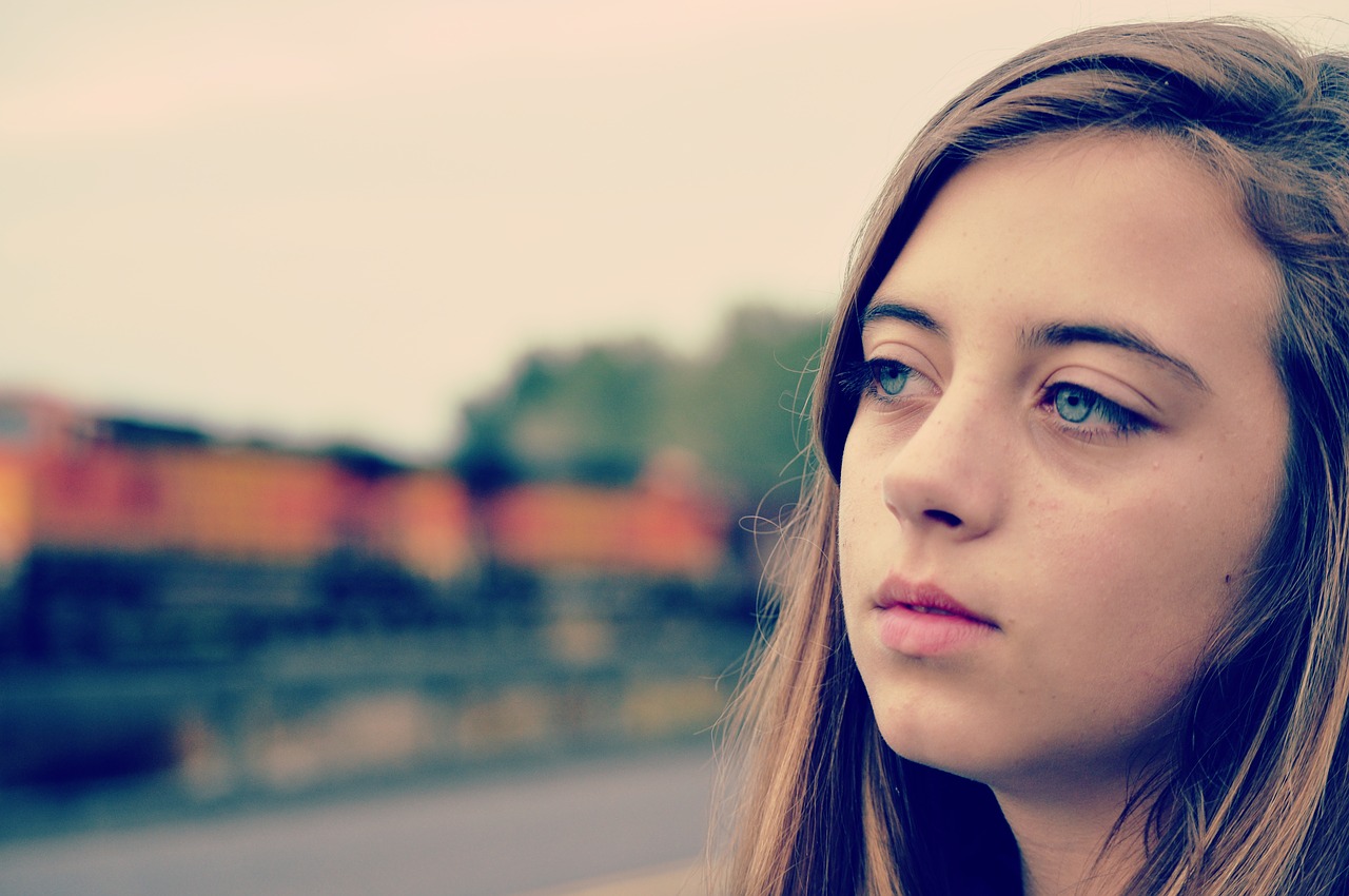 Image - girl train sad blue eyes