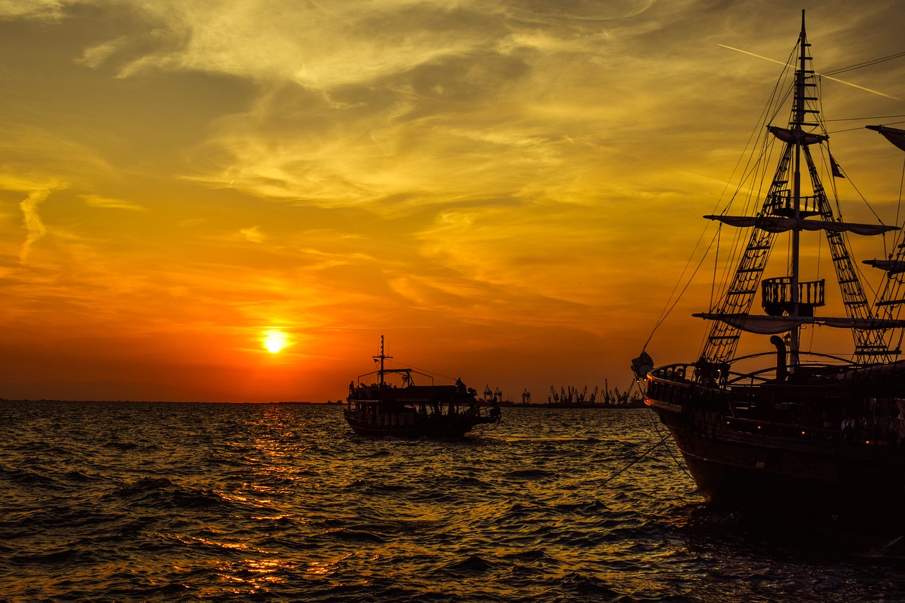 Image - sunset port ship boat sky clouds