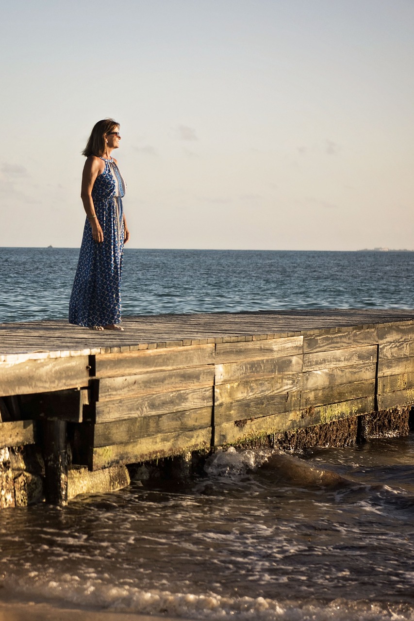 Image - girl beach waves dock woman