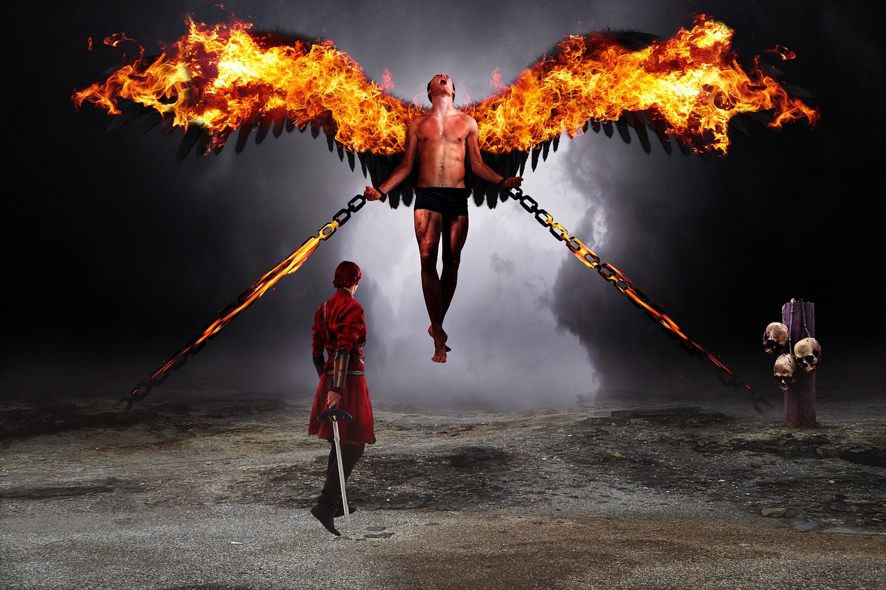 Image - warrior fallen angel demon fire