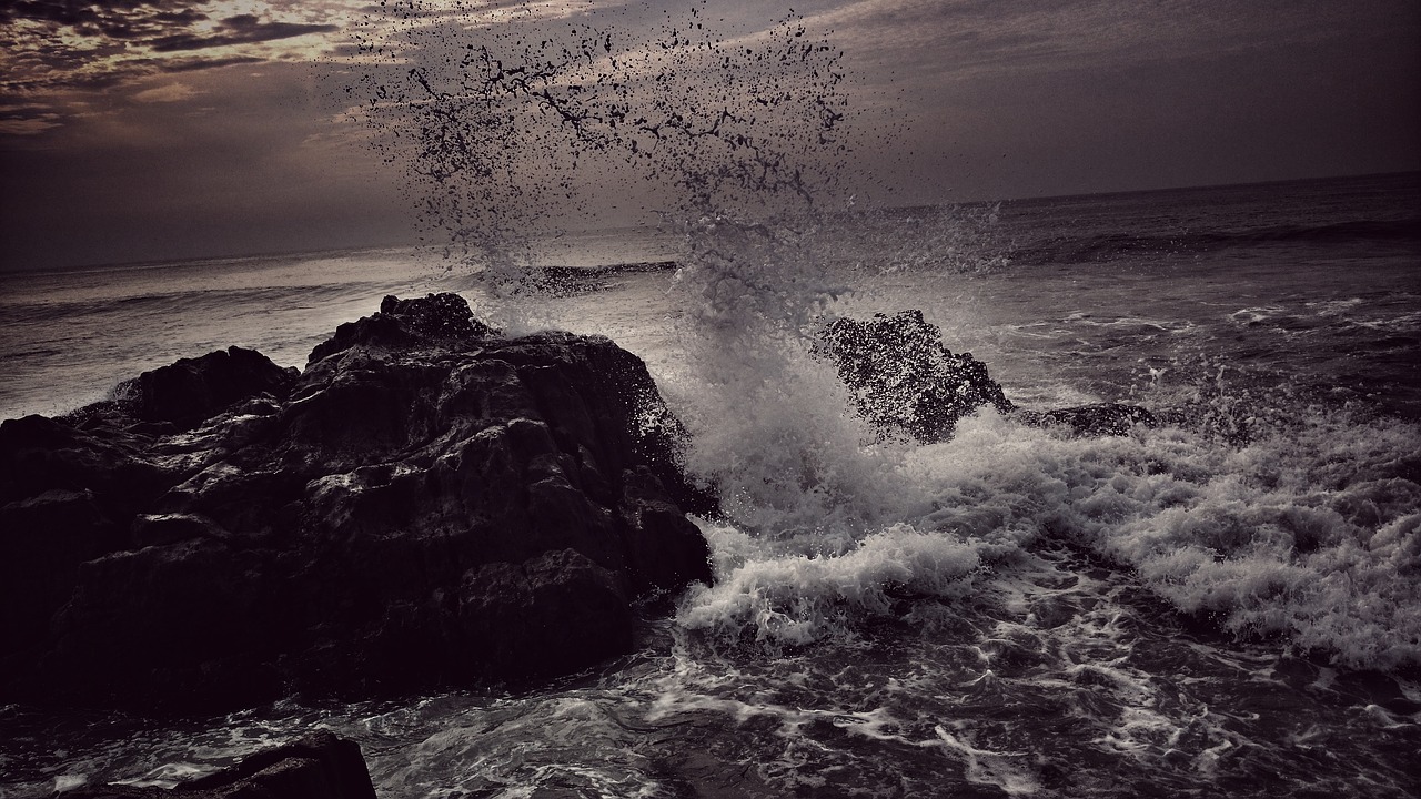 Image - sky beach stone water rain