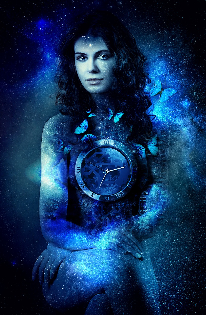 Image - woman time universe butterfly