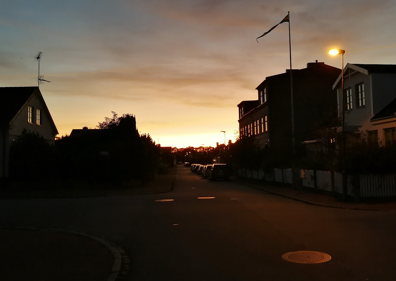 Image - sunset dark houses sweden evening