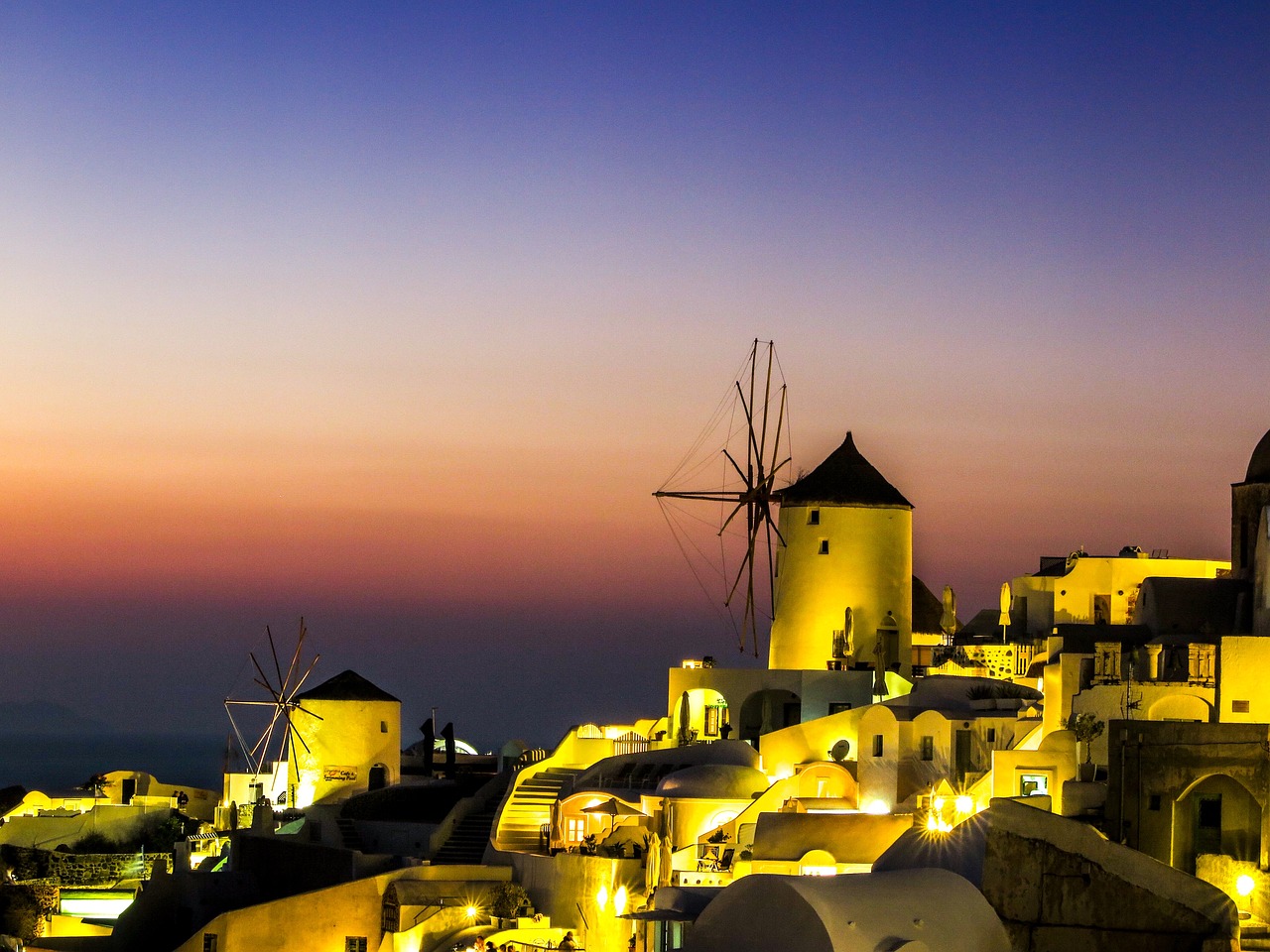 Image - sunset santorini windmill greece