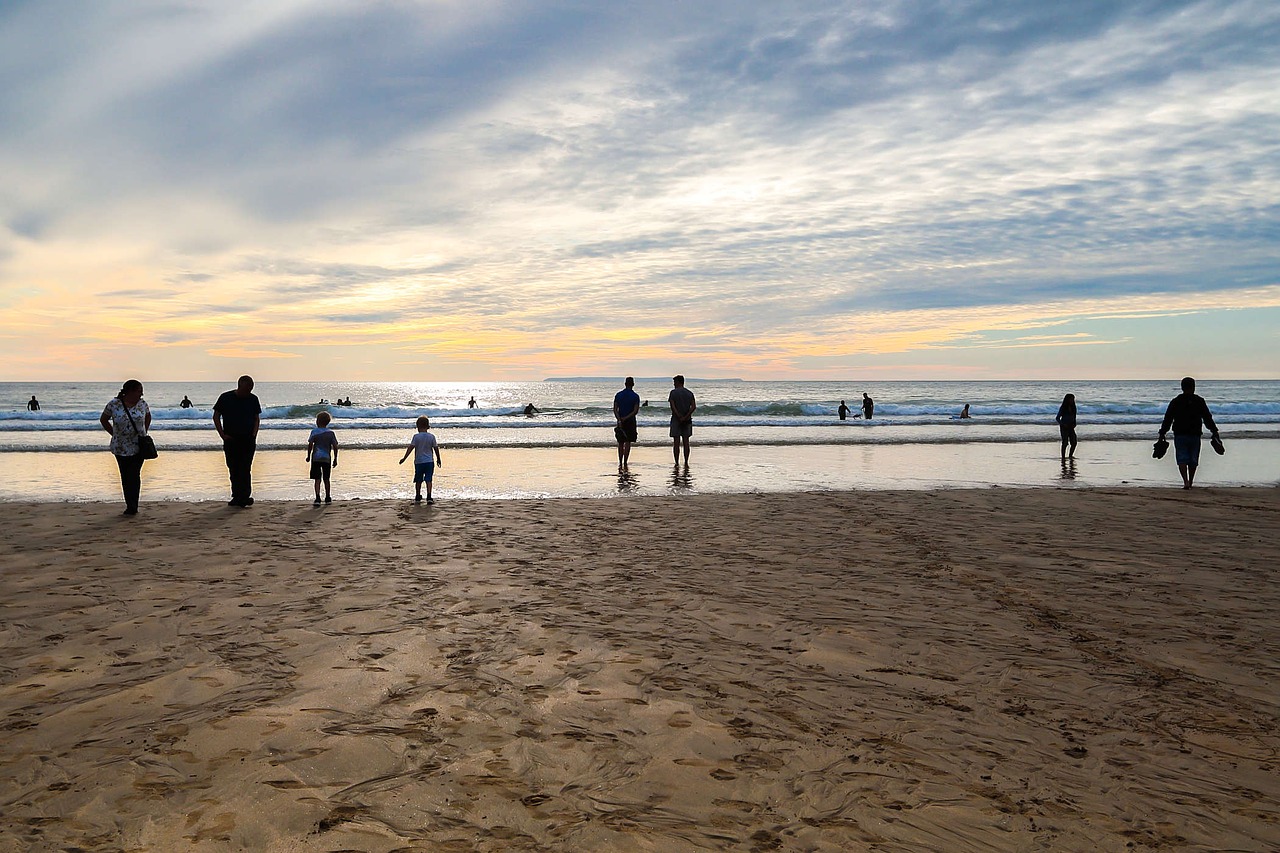 Image - sunset beach low tide people