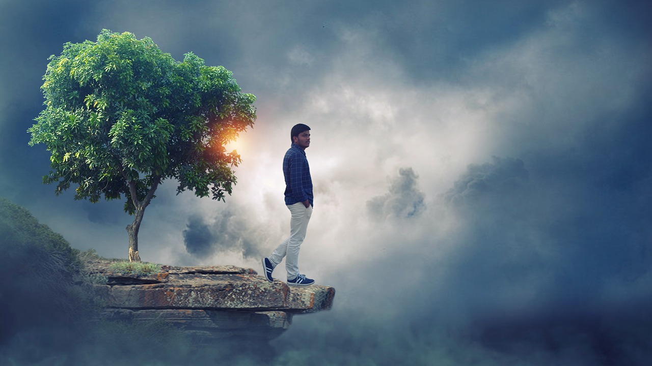 Image - alone boy matt paint sky