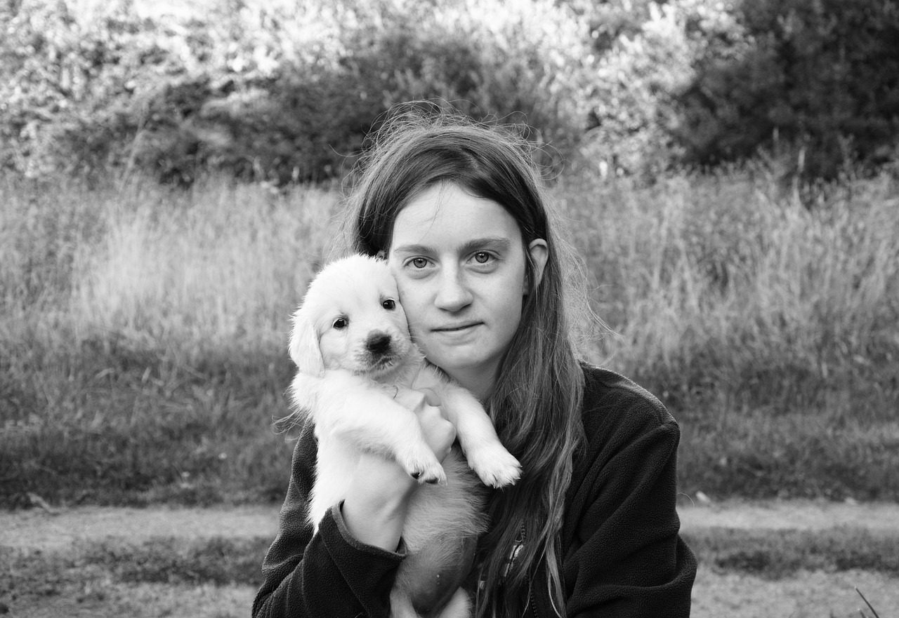 Image - hug puppy girl young woman