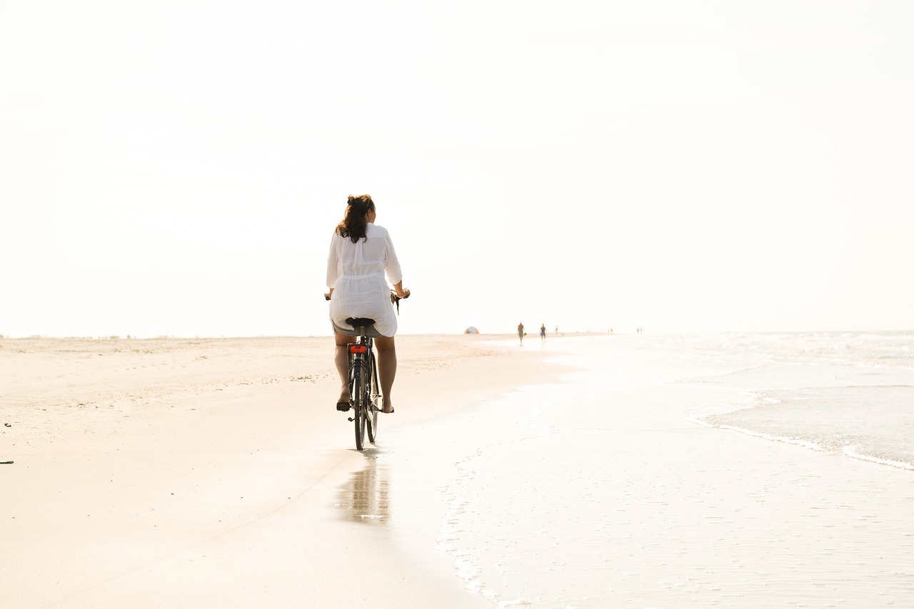 Image - bicycle beach woman riding summer