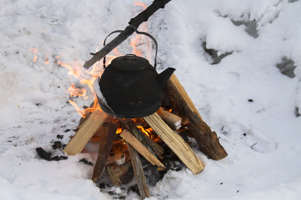 Image - winter fire campfire tea kettles