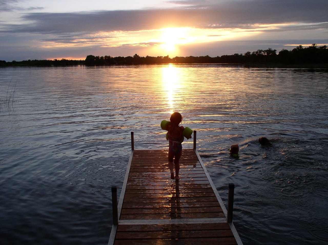 Image - kid lake dock swimming summer