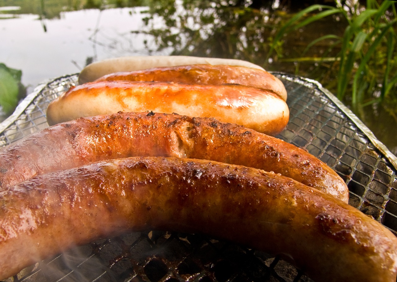 Image - barbecue sausage background water