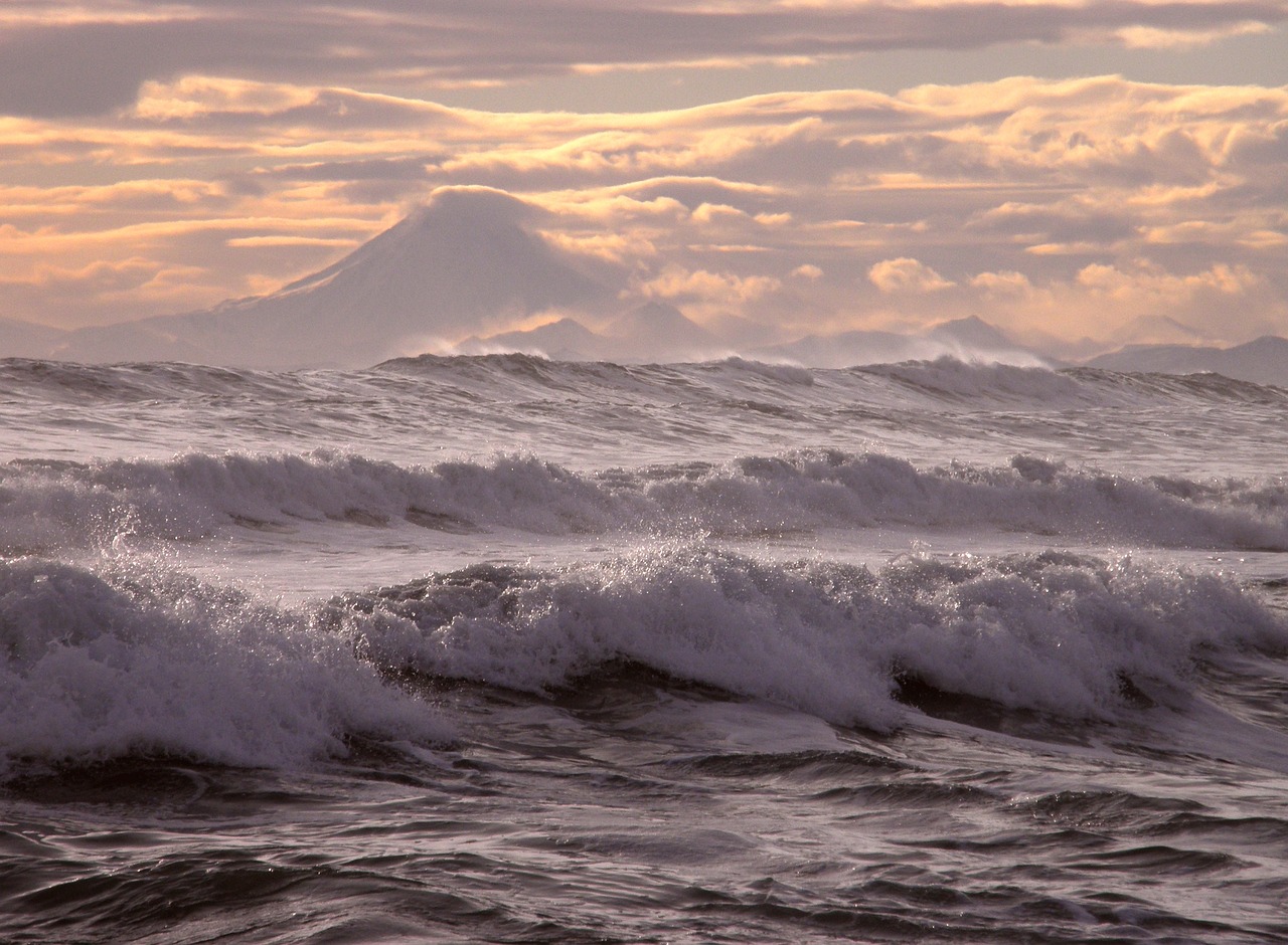 Image - ocean volcano mountains wave storm