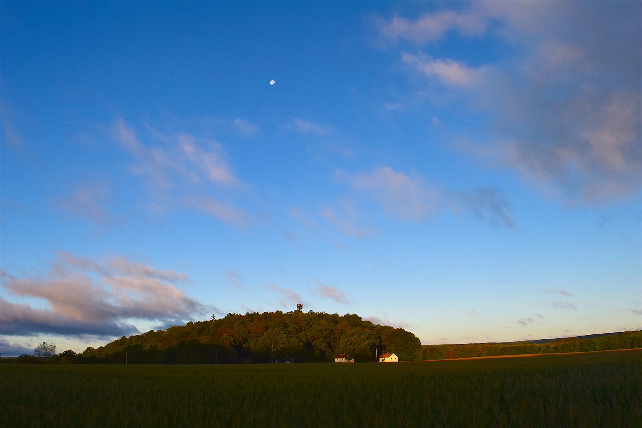 Image - mountain sunrise green grass house