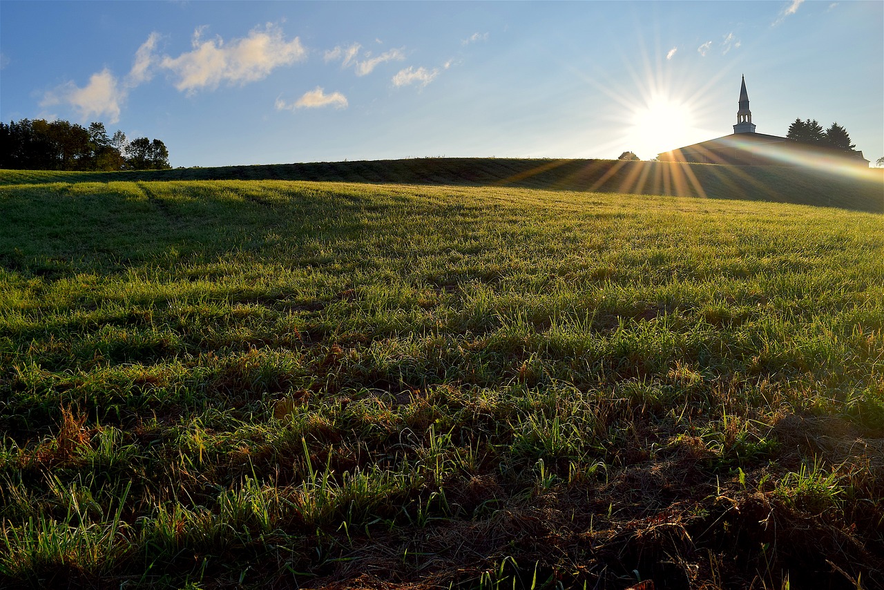 Image - church sunrise grass green