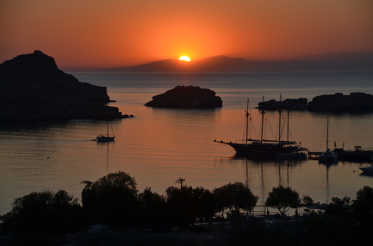 Image - rhodes lindos sun morning sailboat