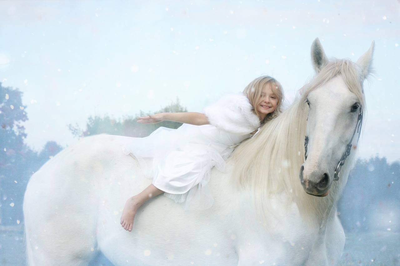 Image - winter snow girl horse holiday