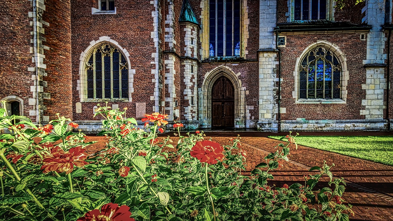 Image - castle flowers entry sunset