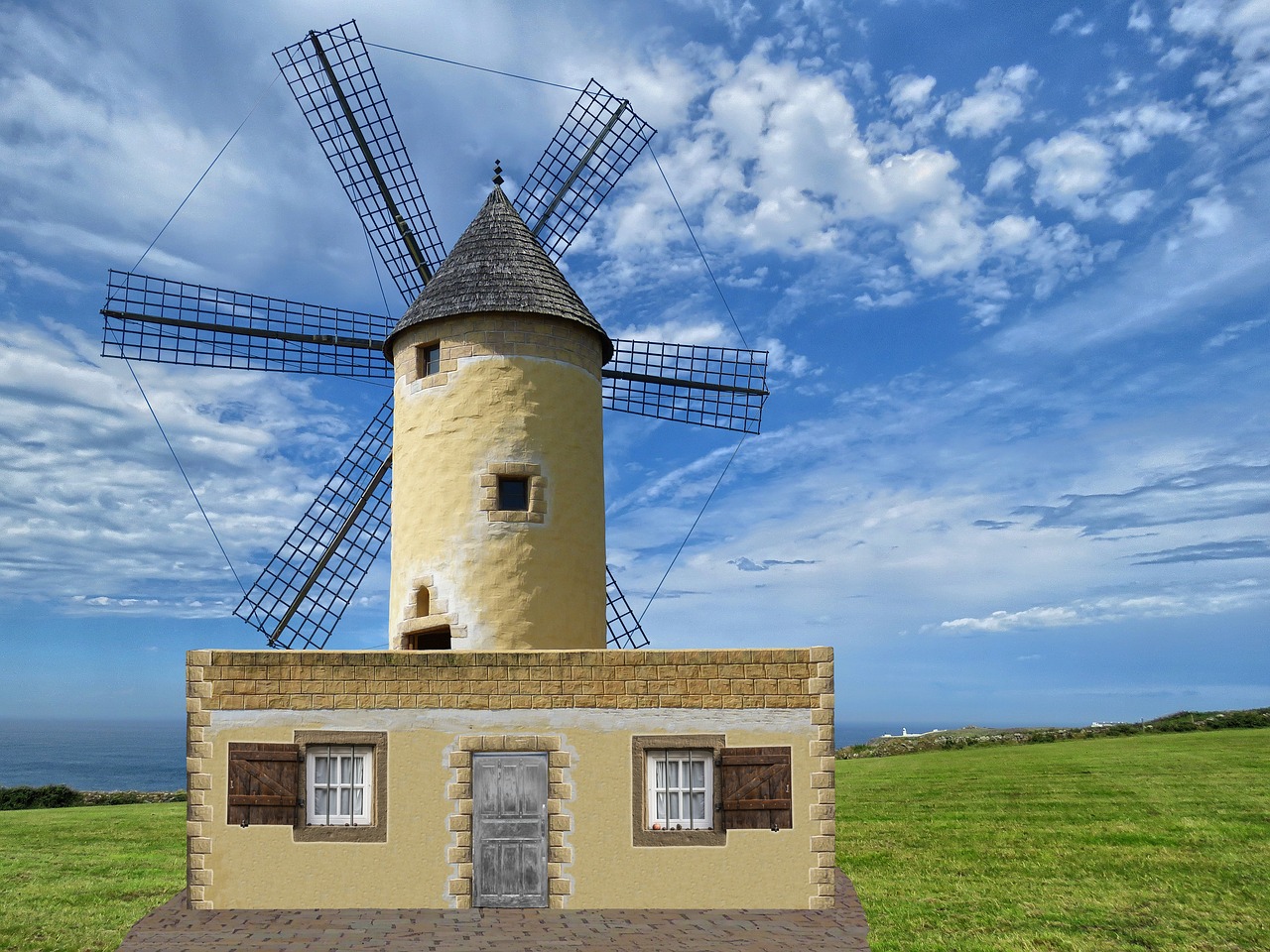 Image - windmill clouds mill sky