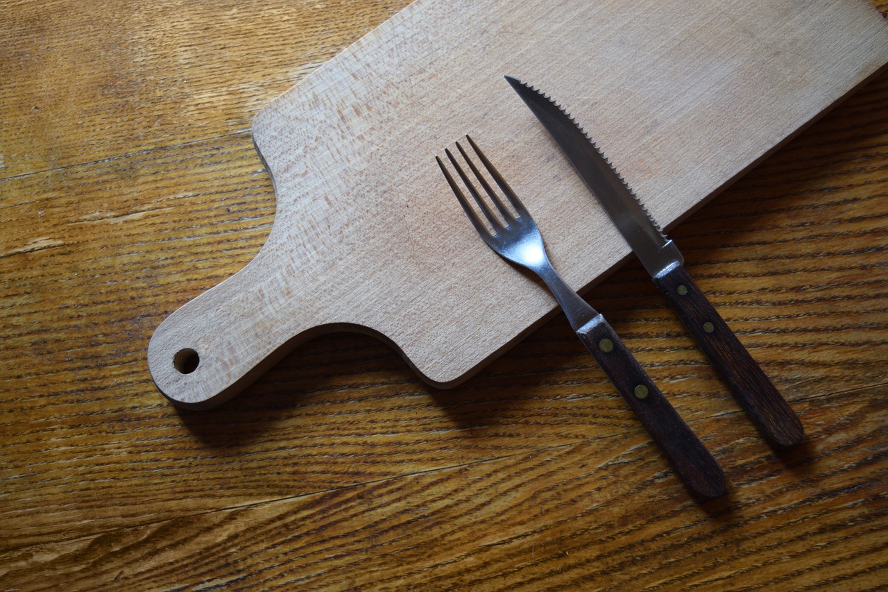 Image - knife and fork cutting board wooden