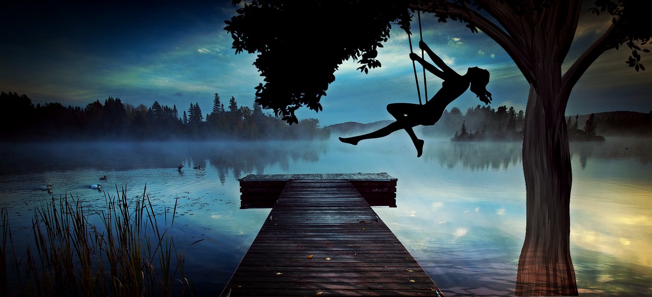 Image - girl woman swing lake web