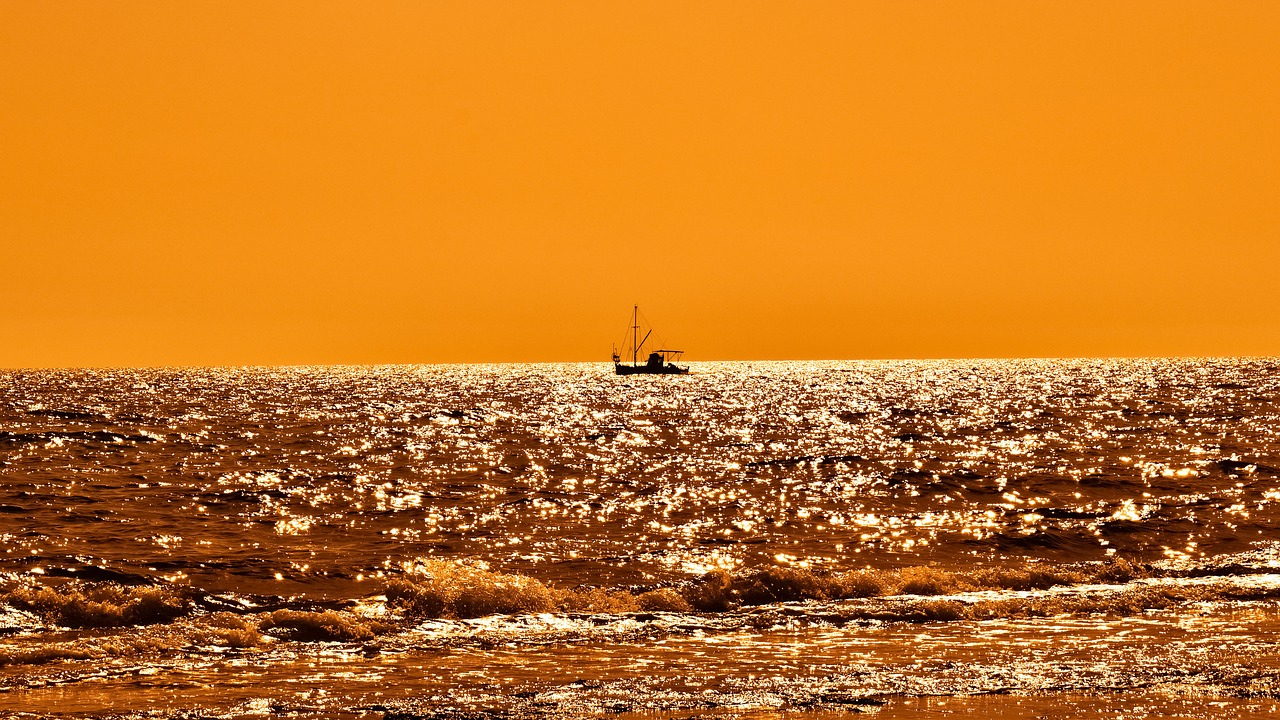 Image - sunset fishing boat shadow