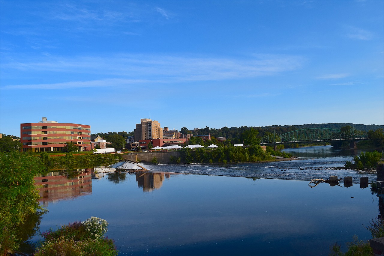 Image - river water bridge building shore