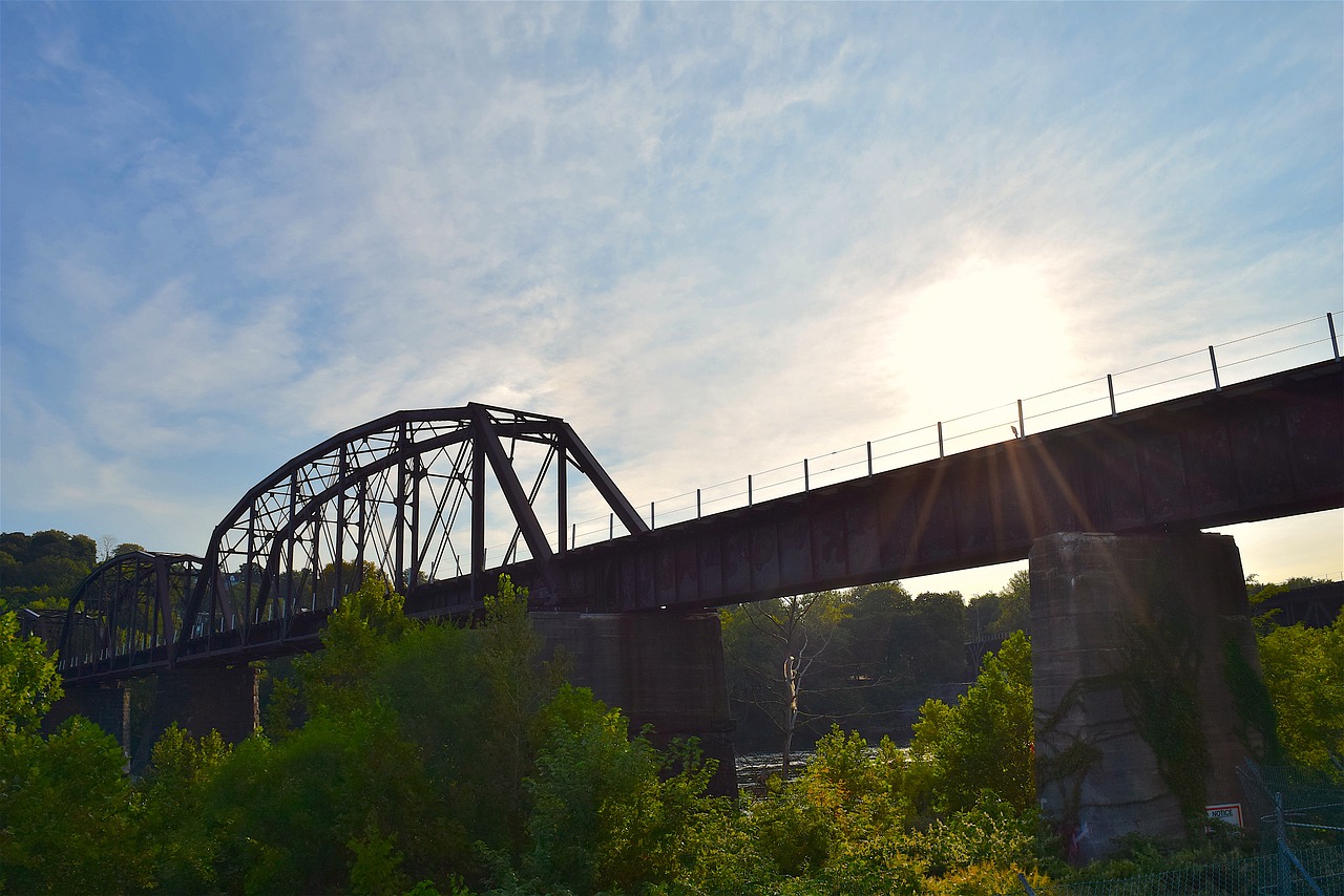 Image - bridge sunrise trees sky cloud