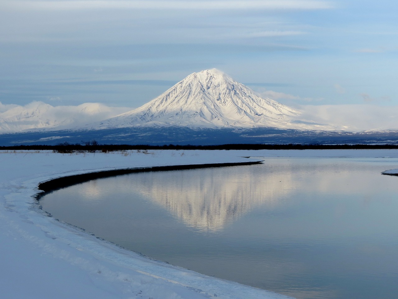 Image - volcano lake river reflection