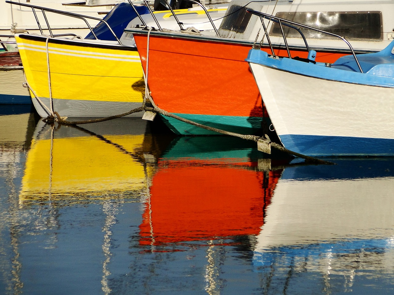 Image - boats reflections colors water