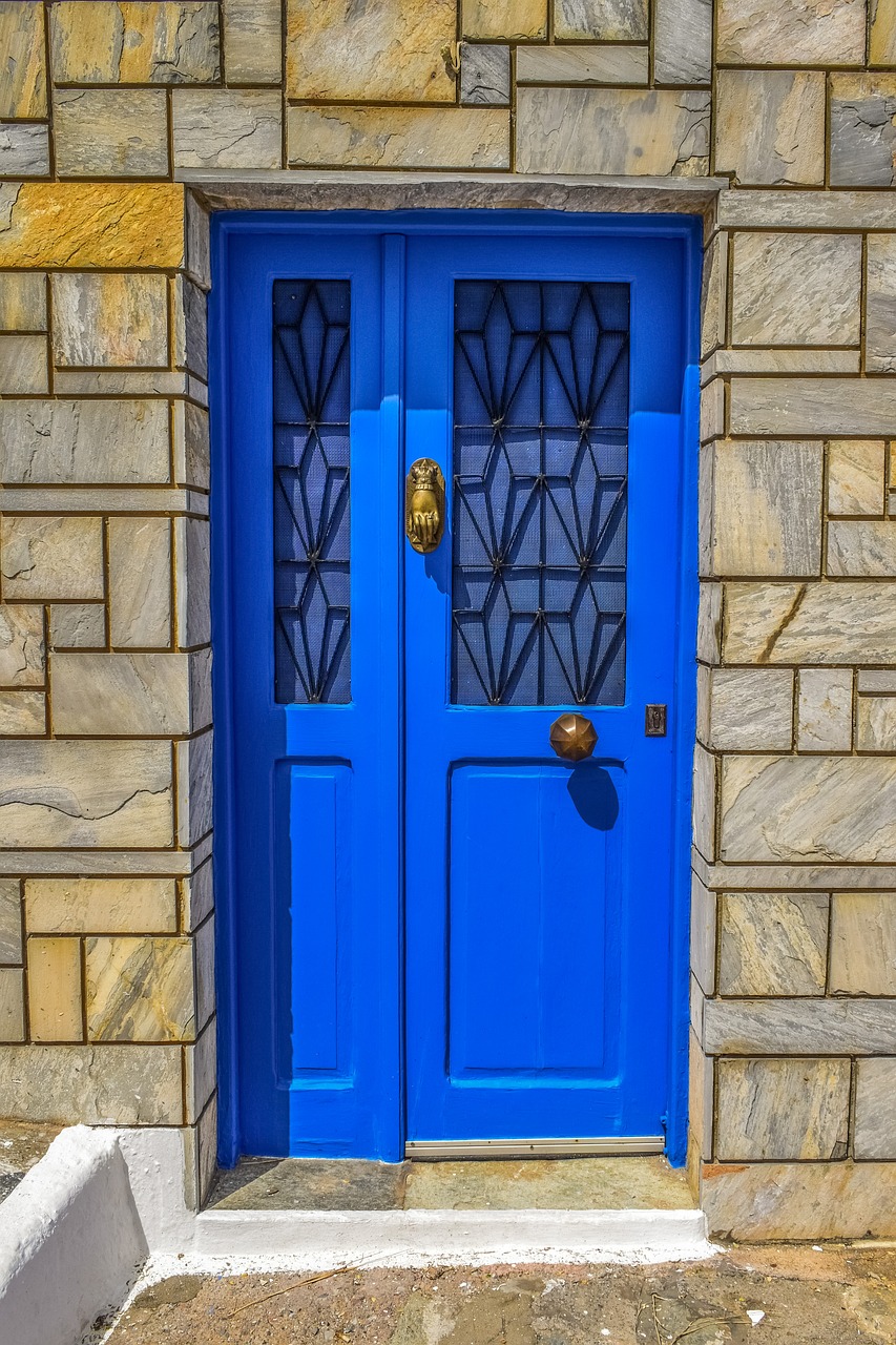 Image - door wooden blue entrance wall