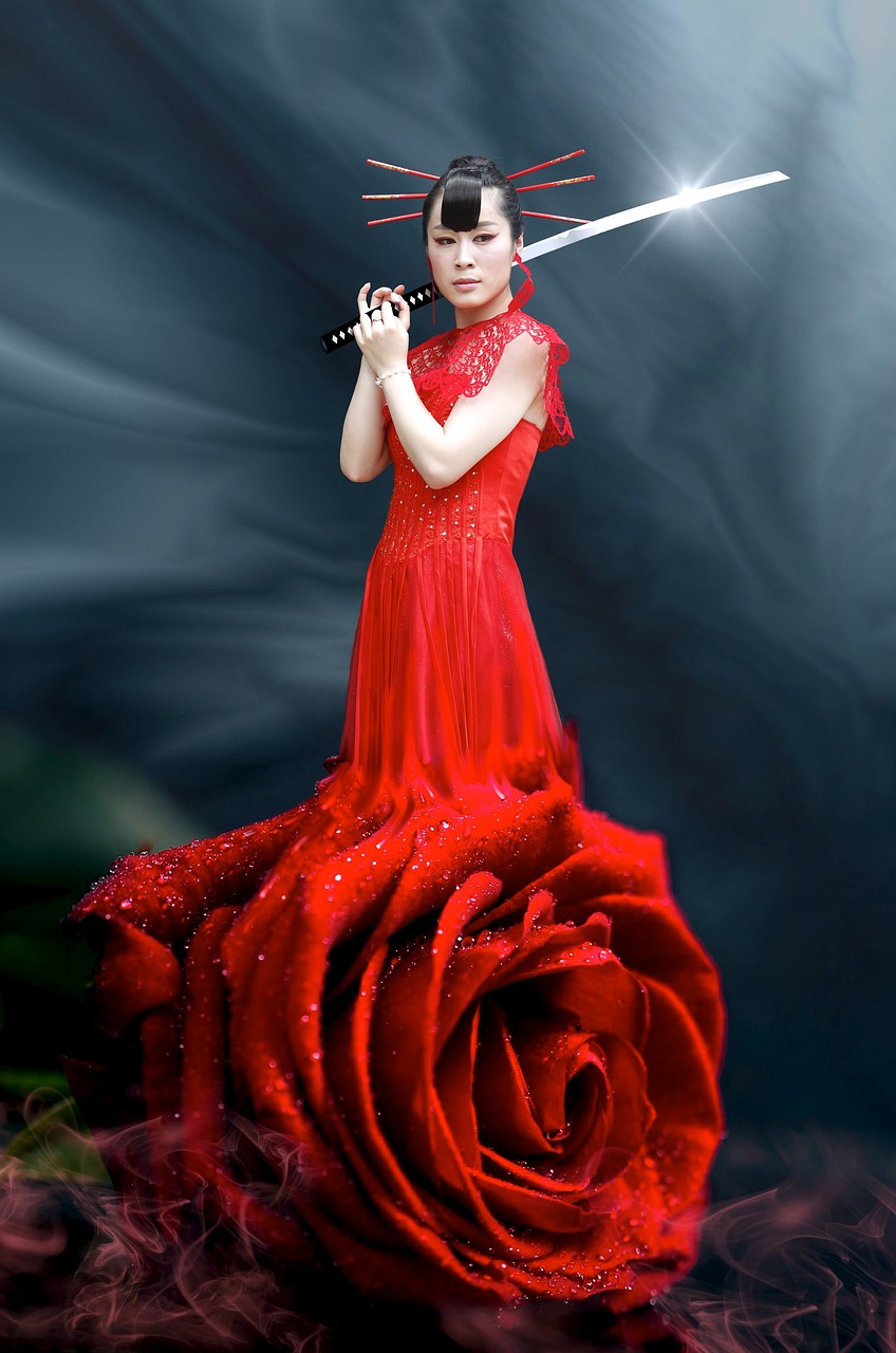 Image - fantasy samurai sword rose woman