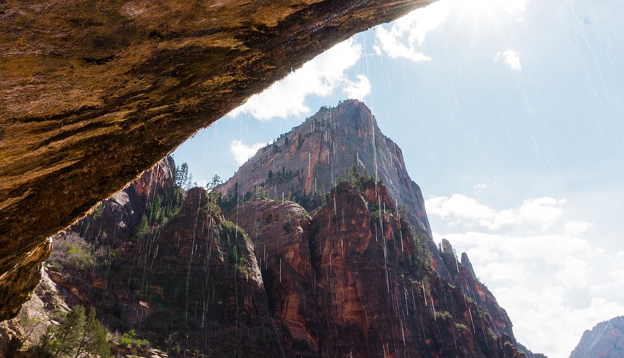 Image - zion utah rain waterfall rock